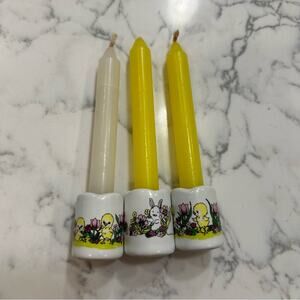Vintage lot of 3 Mini Candle Stick Holders Easter Chick & Rabbit